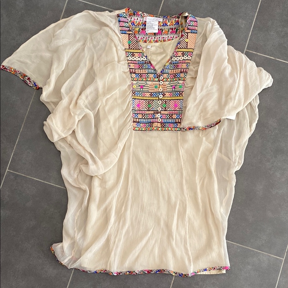 Paul & Joe Sister French designer silk bohemian shirt tunic mini‎ dress size 36